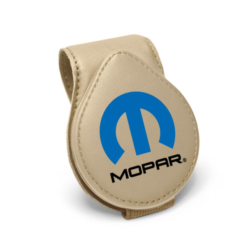 Mopar Logo Beige Leather Magnetic Sunglass Holder Car Sun Visor Mount Clip