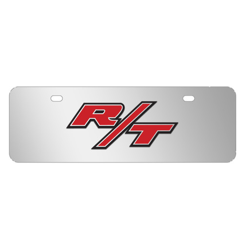 Dodge R/T 3D Logo Logo 12" x 4.25" European Look Chrome Half-Size Stainless Steel License Plate