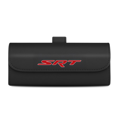 Dodge SRT Black Leather Sunglass Case Car Sun Visor Mount Clip