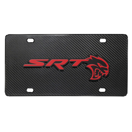 Dodge SRT Hellcat in Red 3D Logo on Real Black Carbon Fiber License Plate