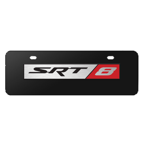 Dodge SRT-8 Logo 3D Logo 12" x 4.25" European Look Black Half-Size Stainless Steel License Plate
