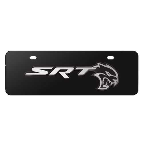 Dodge SRT Hellcat 3D Logo 12" x 4.25" European Look Black Half-Size Stainless Steel License Plate