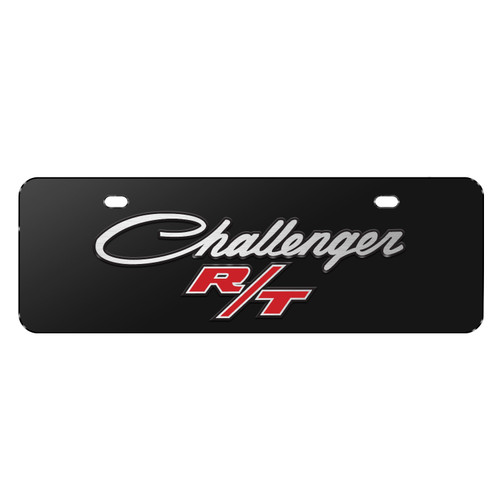 Dodge Challenger R/T Classic 3D Logo 12" x 4.25" European Look Black Half-Size Stainless Steel License Plate