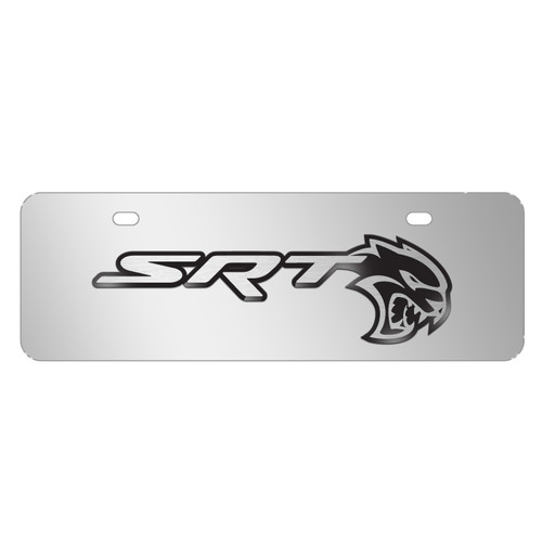 Dodge SRT Hellcat 3D Logo 12" x 4.25" European Look Chrome Half-Size Stainless Steel License Plate