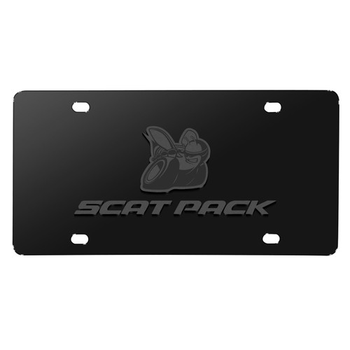 Dodge Scat-Pack 3D Dark Gray Logo on Black Stainless Steel License Plate