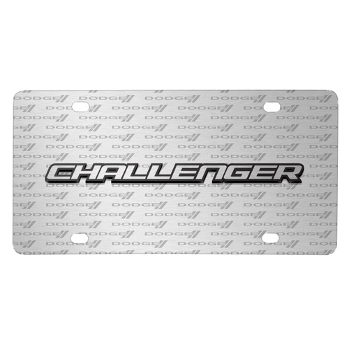 Dodge Challenger 3D Logo on Logo Pattern Brushed Aluminum License Plate