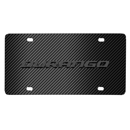 Dodge Durango 3D Dark Gray Logo on Black Carbon Fiber Pattern Stainless Steel License Plate