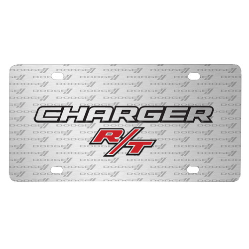 Dodge Charger R/T 3D Logo on Logo Pattern Brushed Aluminum License Plate