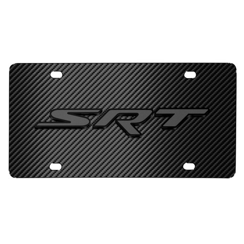 Dodge SRT Logo 3D Dark Gray Logo on Black Carbon Fiber Pattern Stainless Steel License Plate