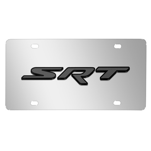 Dodge SRT Logo 3D Dark Gray Logo on Mirror Chrome Stainless Steel License Plate