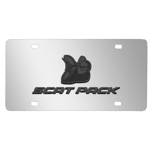 Dodge Scat-Pack 3D Dark Gray Logo on Mirror Chrome Stainless Steel License Plate