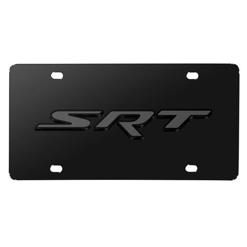 Dodge SRT Logo 3D Dark Gray Logo on Black Stainless Steel License Plate