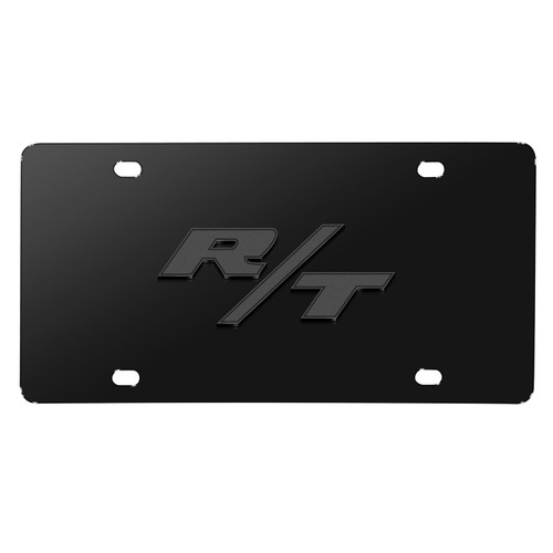 Dodge R/T Logo 3D Dark Gray Logo on Black Stainless Steel License Plate