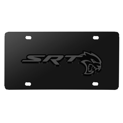 Dodge SRT Hellcat 3D Dark Gray Logo on Black Stainless Steel License Plate