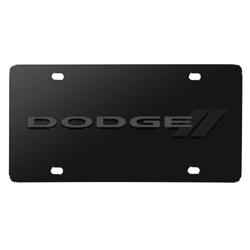 Dodge 3D Dark Gray Logo on Black Stainless Steel License Plate