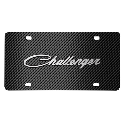 Dodge Challenger Classic 3D Logo Black Carbon Fiber Patten Steel License Plate