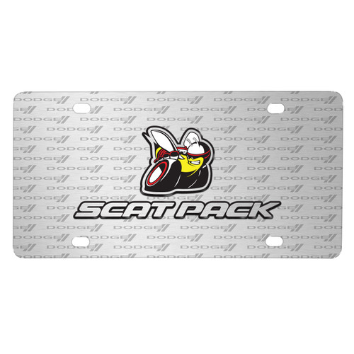 Dodge Scat-Pack Full Color 3D Logo on Logo Pattern Brush Aluminum License Plate