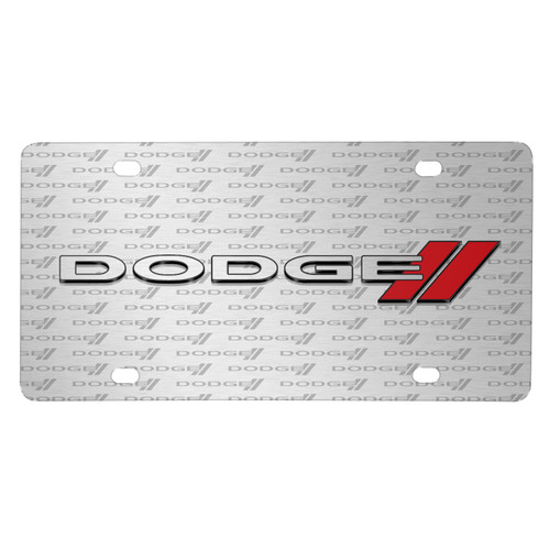Dodge 3D Logo on Logo Pattern Brushed Aluminum License Plate