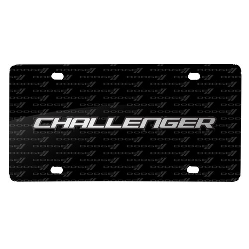 Dodge Challenger 3D Logo on Logo Pattern Black Aluminum License Plate