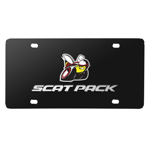 Dodge Scat-Pack Full Color 3D Logo on Black Stainless Steel License Plate