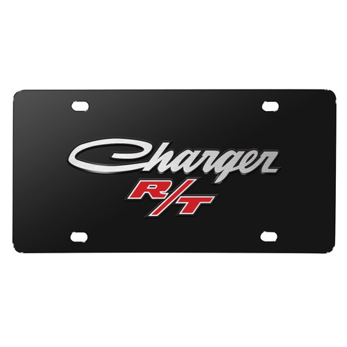 Dodge Charger R/T Classic 3D Logo on Black Stainless Steel License Plate