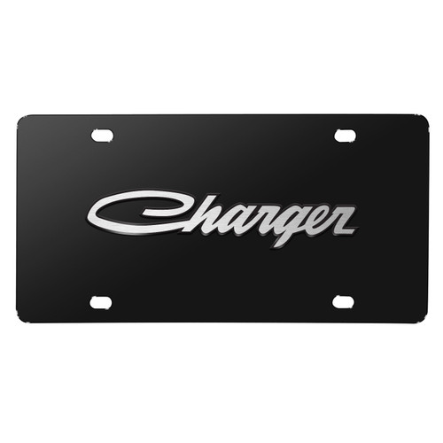 Dodge Charger Classic 3D Logo on Black Stainless Steel License Plate