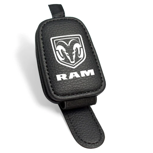 RAM Logo Rectangle Black Leather Magnetic Sunglass Holder Car Sun Visor Mount Clip