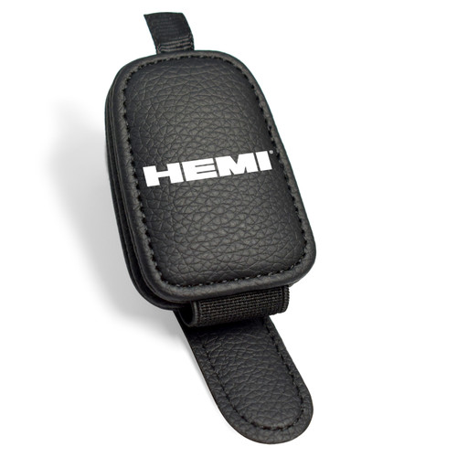 HEMI Logo Rectangle Black Leather Magnetic Sunglass Holder Car Sun Visor Mount Clip
