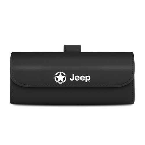 Jeep Willys Star Black Leather Sunglass Case Car Sun Visor Mount Clip