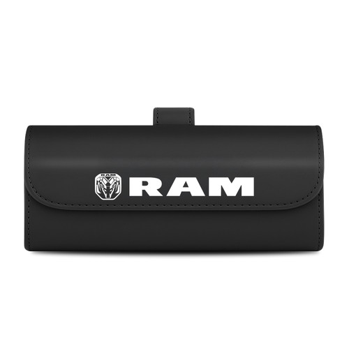 RAM 2019 up Black Leather Sunglass Case Car Sun Visor Mount Clip