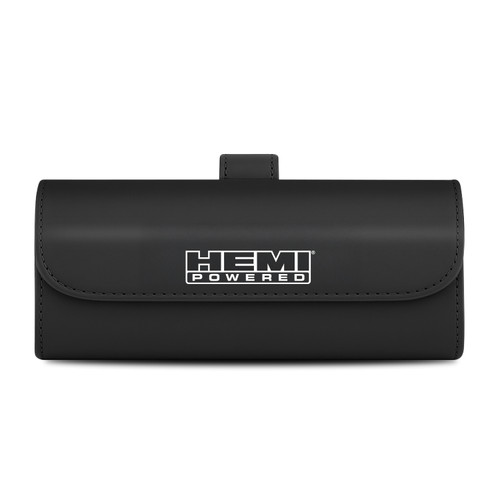 HEMI Powered Black Leather Sunglass Case Car Sun Visor Mount Clip