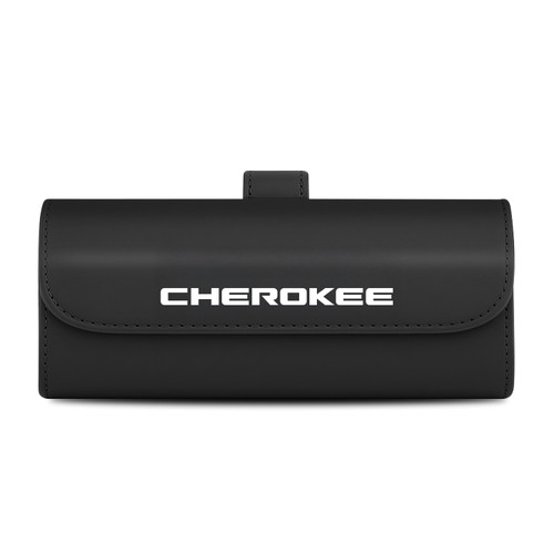 Jeep Cherokee Black Leather Sunglass Case Car Sun Visor Mount Clip