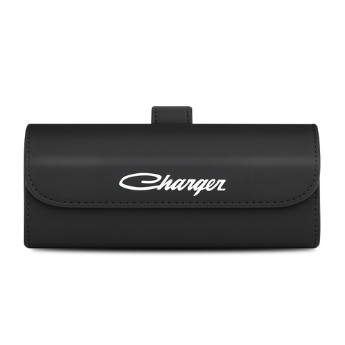 Dodge Charger Classic Black Leather Sunglass Case Car Sun Visor Mount Clip