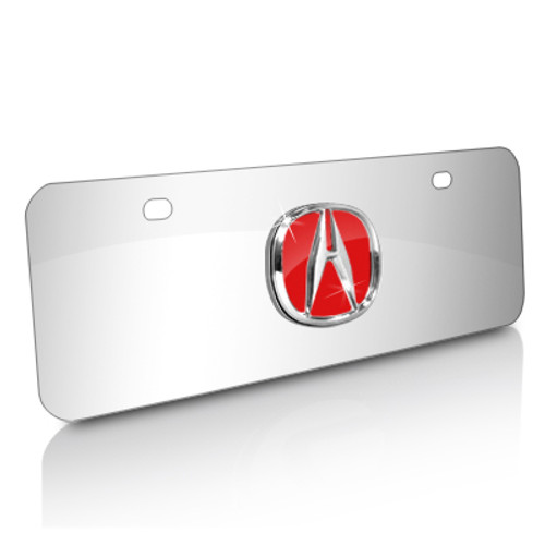 Acura 3D Red Logo Chrome Steel Half-size License Plate, Official Licensed Acura 3D Red Logo Chrome Steel Half-size License Plate, Official Licensed