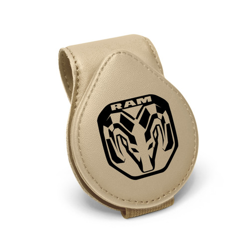 RAM 2019 up Beige Leather Magnetic Sunglass Holder Car Sun Visor Mount Clip