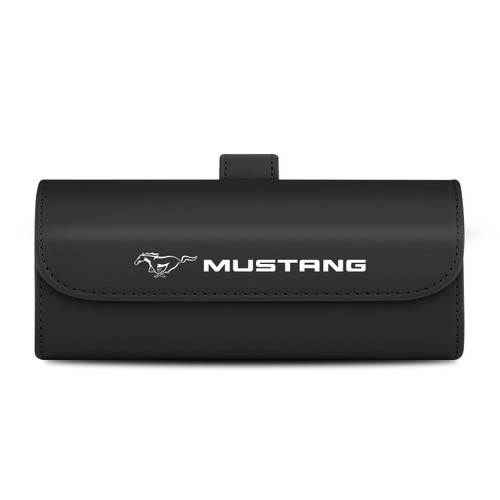 Ford Mustang Black Leather Sunglass Case Car Sun Visor Mount Clip