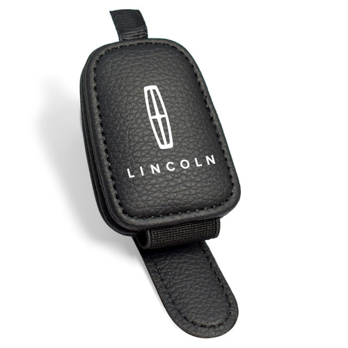 Lincoln Black Label Rectangle Black Leather Magnetic Sunglass Holder Car Sun Visor Mount Clip
