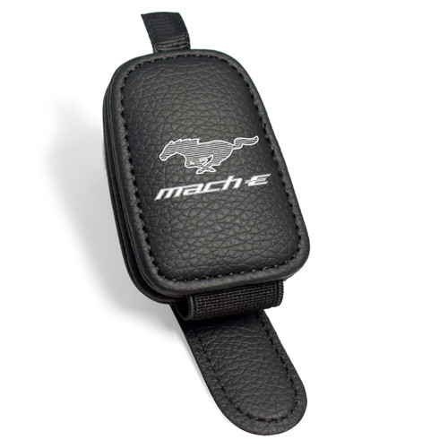 Ford Mustang Mach-E Rectangle Black Leather Magnetic Sunglass Holder Car Sun Visor Mount Clip