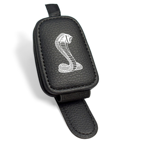Ford Cobra Rectangle Black Leather Magnetic Sunglass Holder Car Sun Visor Mount Clip