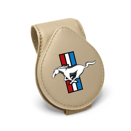 Ford Mustang Tri-Bar Beige Leather Magnetic Sunglass Holder Car Sun Visor Mount Clip