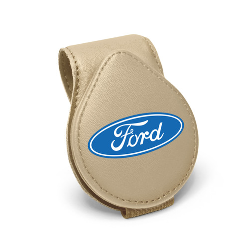 Ford Logo Beige Leather Magnetic Sunglass Holder Car Sun Visor Mount Clip