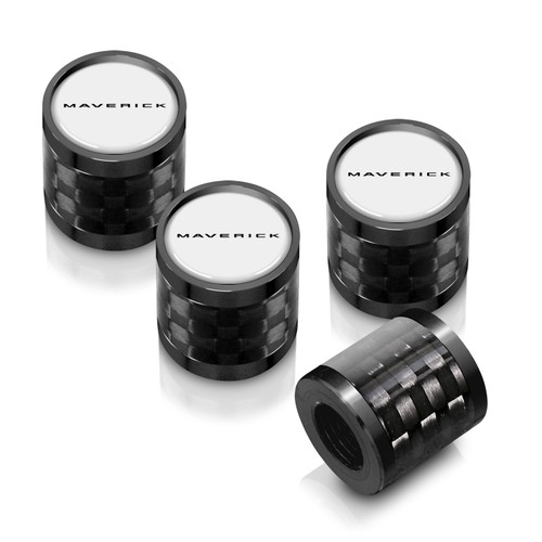 Ford Maverick White on Black Carbon Fiber Barrel Aluminum Tire Valve Stem Caps