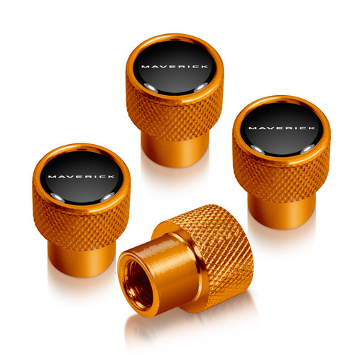 Ford Maverick in-Black on Golden Premium Aluminum Tire Valve Stem Caps -Set of 4
