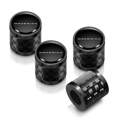 Ford Maverick in-Black on Real Carbon Fiber Barrel Premium Aluminum Tire Valve Stem Caps -Set of 4