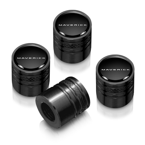 Ford Maverick in-Black on Black Cylinder-Style Premium Aluminum Tire Valve Stem Caps -Set of 4