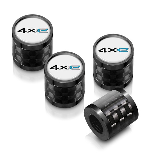 Jeep 4xe in-White on Real Carbon Fiber Barrel Premium Aluminum Tire Valve Stem Caps -Set of 4
