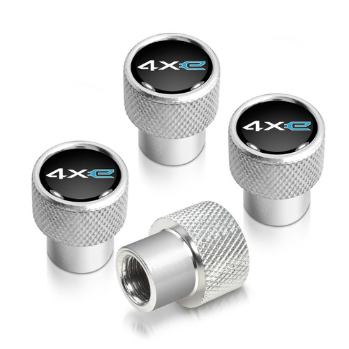 Jeep 4xe in-Black on Shining Silver Premium Aluminum Tire Valve Stem Caps