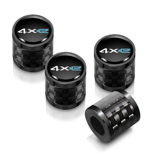 Jeep 4xe in-Black on Real Carbon Fiber Barrel Premium Aluminum Tire Valve Stem Caps -Set of 4