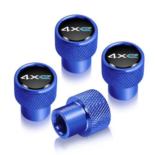 Jeep 4xe in-Black on Blue Premium Aluminum Tire Valve Stem Caps -Set of 4