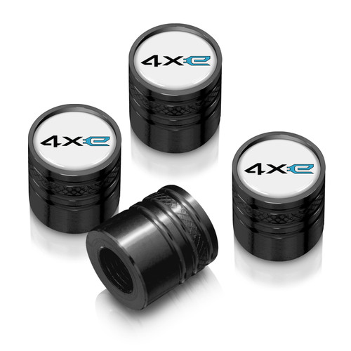 Jeep 4xe in-White on Black Cylinder-Style Premium Aluminum Tire Valve Stem Caps